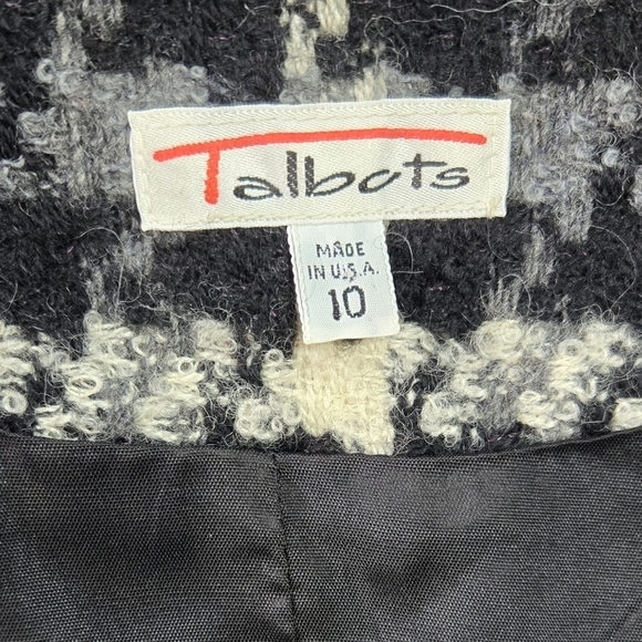 Vintage Talbots Cream Black Wool Blend Houndstooth Collarless Blazer Preppy - Picture 8 of 11